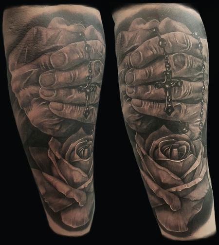 Tattoos - praying hands and rose - 123815